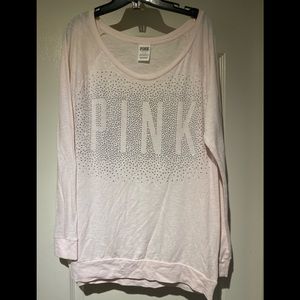 🪴PINK - Long Sleeve Baby Pink Top w/ metal studs spelling “PINK”